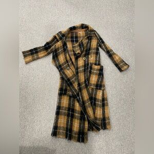 Free People Plaid Trench Coat in Black and Tan